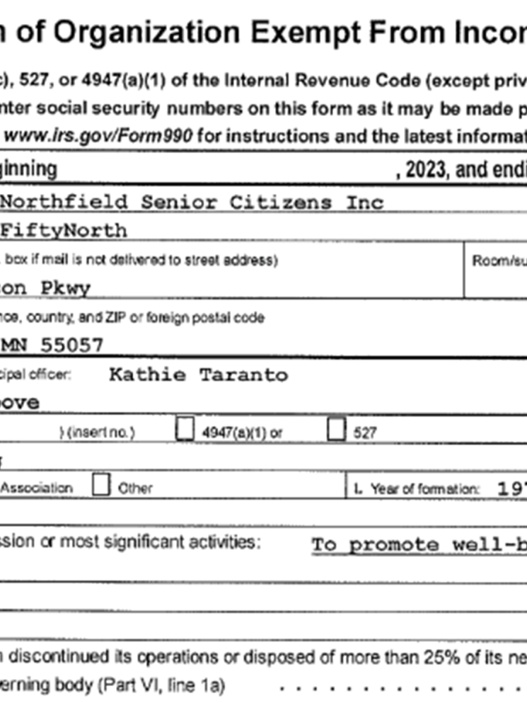 Top of the center's 990 Form for 2023