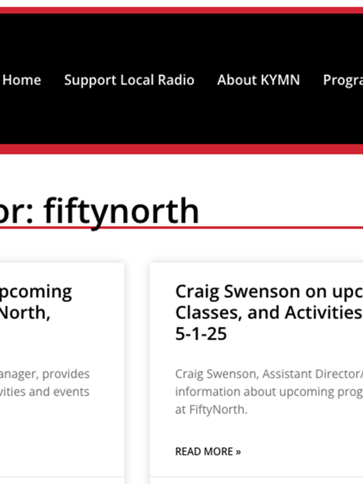 Screenshot of KYMN Radio news about FiftyNorth