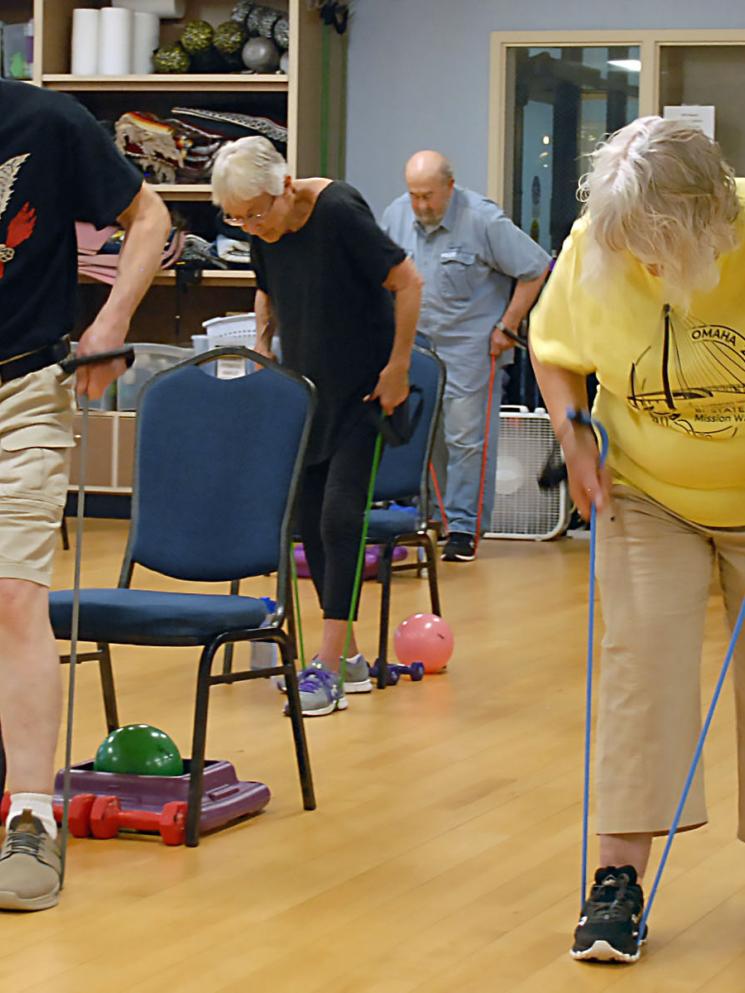 Silver Sneakers class, July 2024, bungee exercise