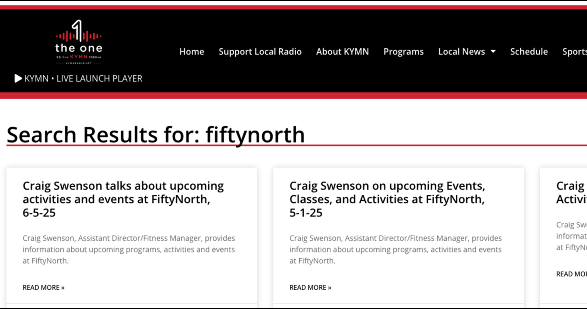 Screenshot of KYMN Radio news about FiftyNorth