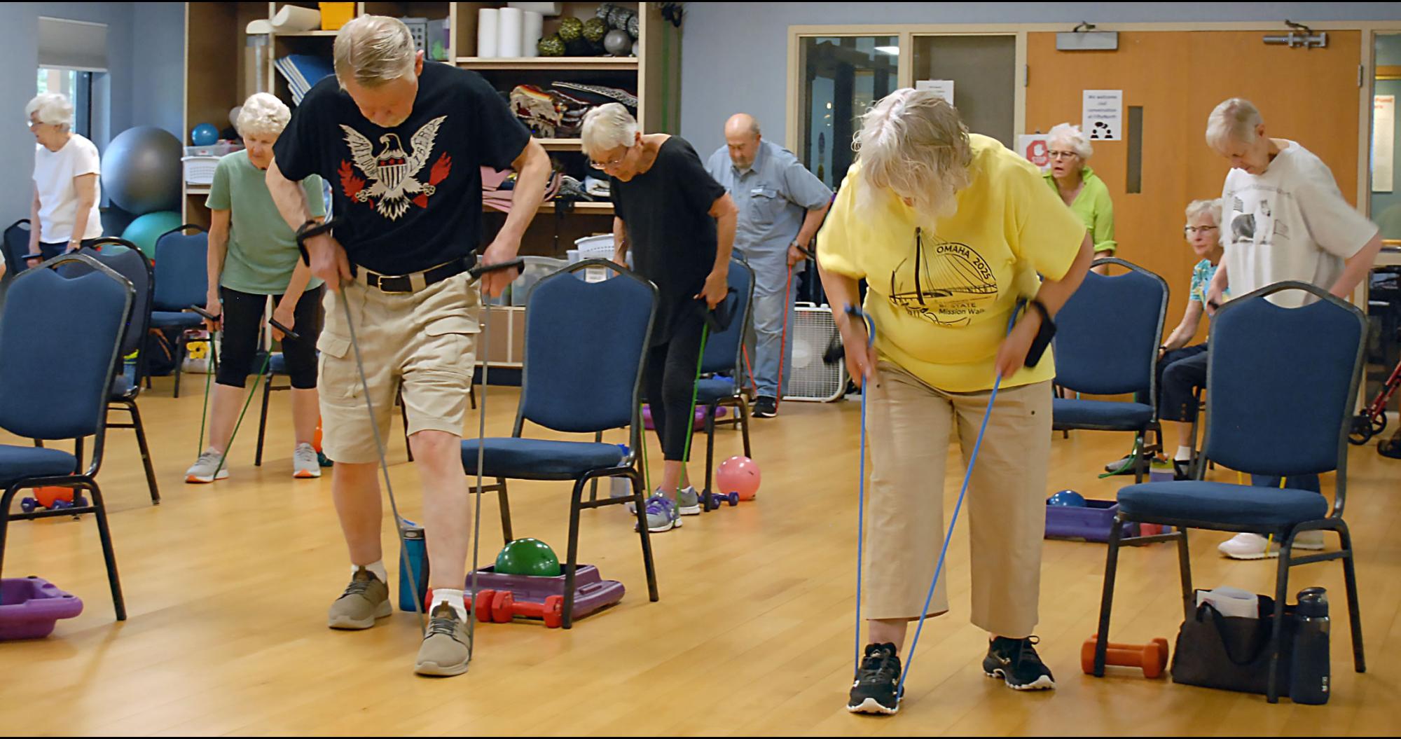 Silver Sneakers class, July 2024, bungee exercise