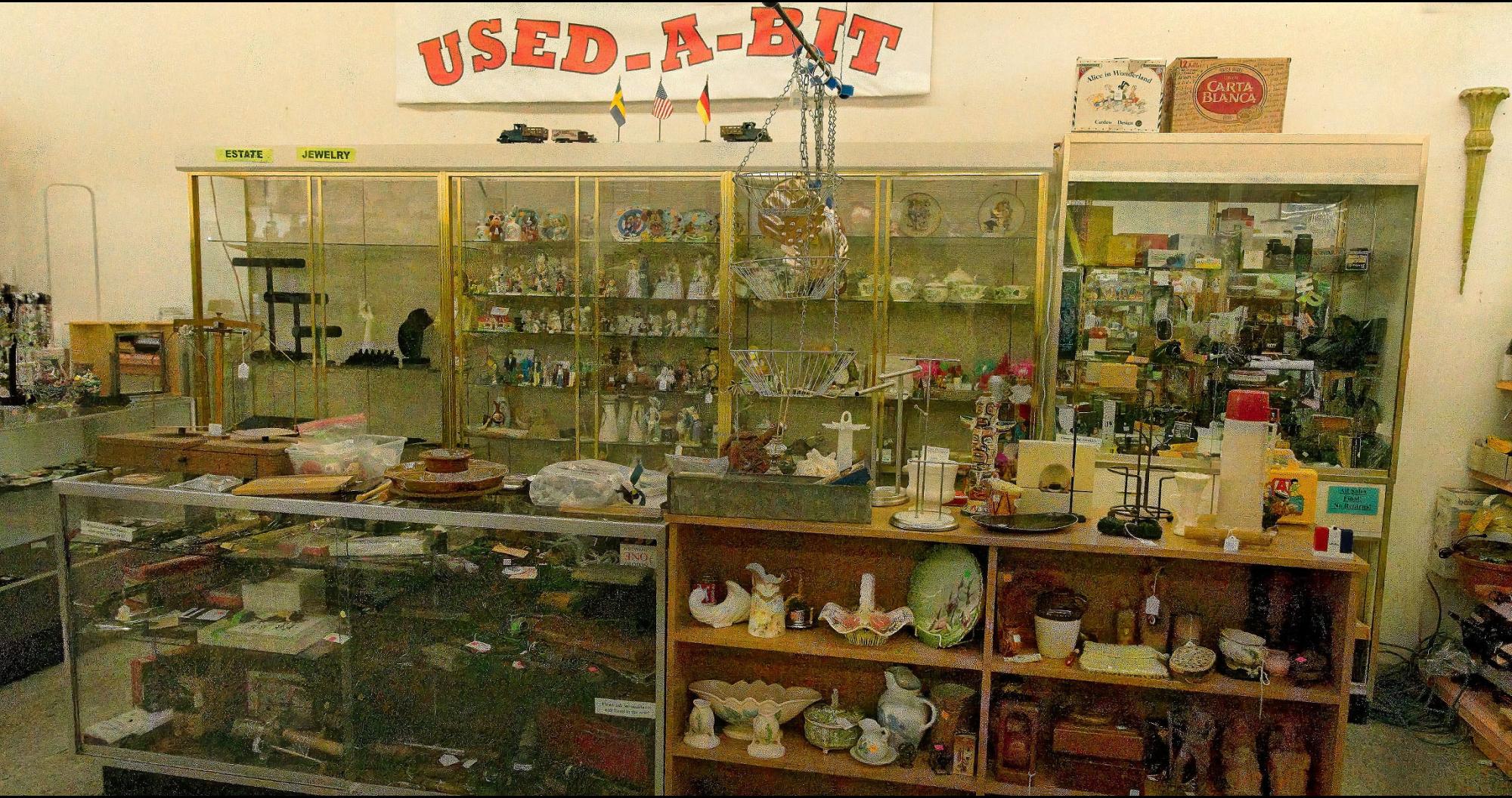 Shelves of items at the Used a Bit Shoppe